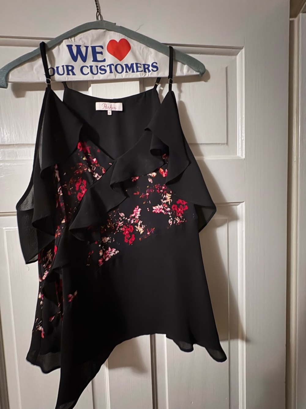 Black Floral Ruffle Sleeveless Top